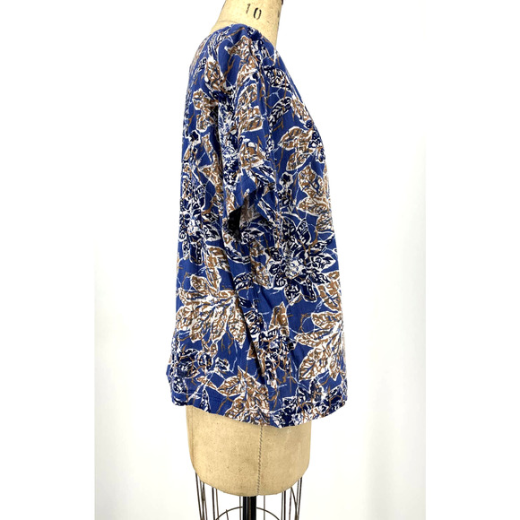 Vintage Personal Blue Tropical Printed Boat Neck Short Sleeve Shirt 8 - Picture 2 of 10